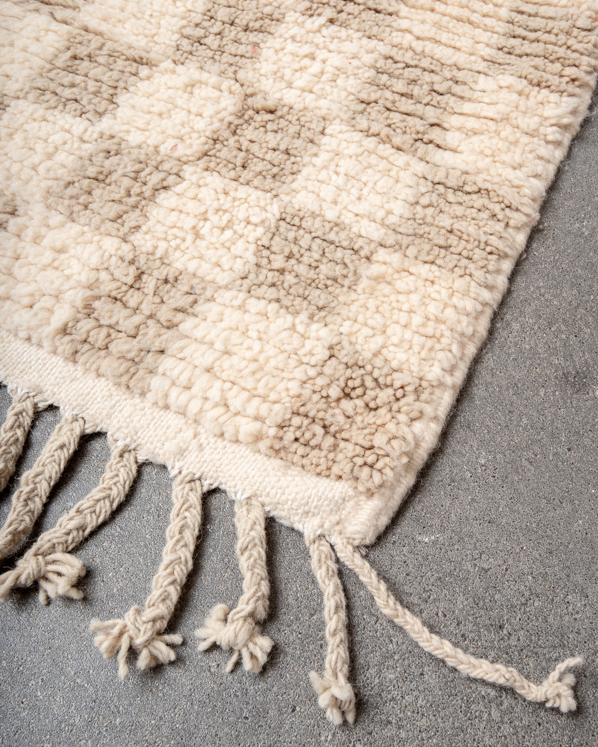 Modern, designer, handcrafted Berber rug from Morocco. Beniourain carpet with beautiful colours and patterns and fluffy wool texture.